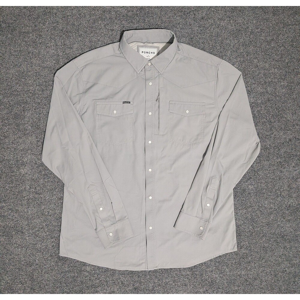Poncho Shirt Mens XL Slim Fit Pearl Snap Long Sleeve Gray